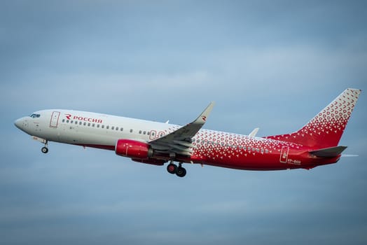 October 29, 2019, Moscow, Russia. Plane 
Boeing 737-800 Rossiya - Russian Airlines at Sheremetyevo airport in Moscow.