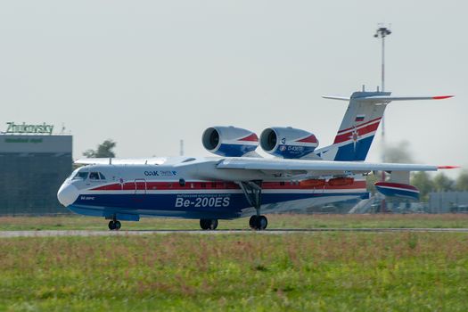 August 30, 2019. Zhukovsky, Russia. Multipurpose amphibious aircraft Beriev Be-200 Altair  at the International Aviation and Space Salon MAKS 2019.