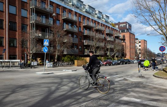 April 22, 2018, Stockholm, Sweden. Cyclists on one of the streets in Stockholm.