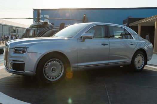 August 30, 2019. Zhukovsky, Russia. Russian executive car Aurus Senat at the International Aviation and Space Salon MAKS 2019.