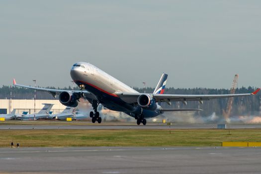 October 29, 2019, Moscow, Russia. Plane 
Airbus A330-300 Aeroflot - Russian Airlines at Sheremetyevo airport in Moscow.