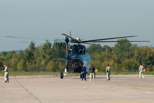 August 30, 2019. Zhukovsky, Russia. Russian medium multi-purpose helicopter Mil Mi-38 at the International Aviation and Space Salon MAKS 2019.