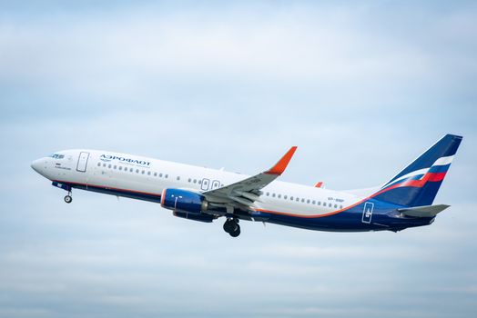 October 29, 2019, Moscow, Russia. Plane 
Boeing 737-800 Aeroflot - Russian Airlines at Sheremetyevo airport in Moscow.