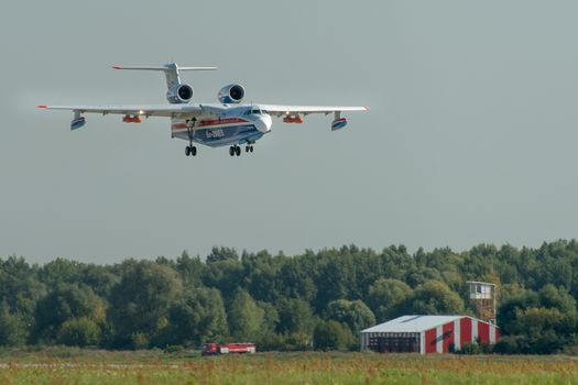 August 30, 2019. Zhukovsky, Russia. Multipurpose amphibious aircraft Beriev Be-200 Altair  at the International Aviation and Space Salon MAKS 2019.
