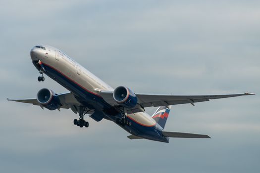 October 29, 2019, Moscow, Russia. Plane 
Boeing 777-300 Aeroflot - Russian Airlines at Sheremetyevo airport in Moscow.
