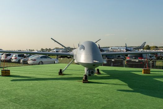 August 30, 2019. Zhukovsky, Russia. Chinese drone reconnaissance drone CAIG Wing Loong 1 at the International Aviation and Space Salon MAKS 2019.