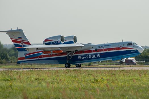 August 30, 2019. Zhukovsky, Russia. Multipurpose amphibious aircraft Beriev Be-200 Altair  at the International Aviation and Space Salon MAKS 2019.