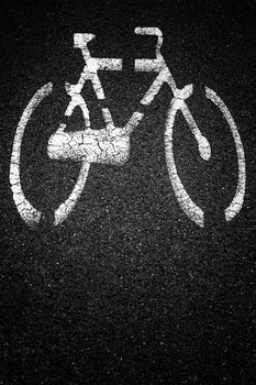 White bicycle sign on asphalt bike lane.