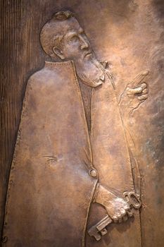 Details of a bronze engraving depicting an religious icon