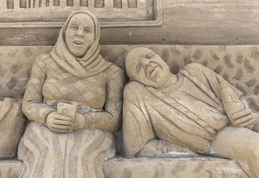 Jesolo, Italy, July 19 2016: sand sculptures exhibition in Jesolo (VE) ITALY. Theme of the show: the European capitals.