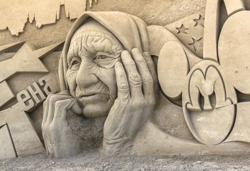 Jesolo, Italy, July 19 2016: sand sculptures exhibition in Jesolo (VE) ITALY. Theme of the show: the European capitals.