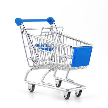 Blue shopping cart isolated on white background