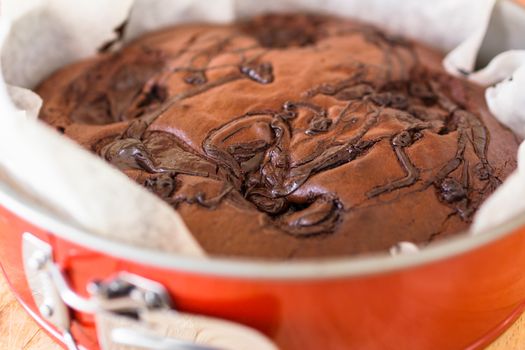 Homemade sweet cake with chocolate.