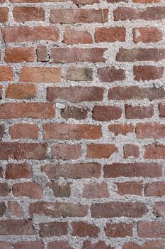 Front view and vertical of an old wall brick and cement.