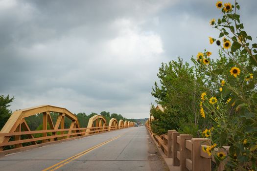 The Pony Bridge on Route 66 The pony bridge crosses the South Canadian River between El Reno and Hydro in Oklahoma.