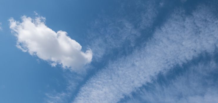 Beautiful blue sky with cloud formations. Background.