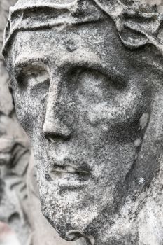 Marble antique, portrait of Jesus Christ with crown of thorns. Religious tradition.