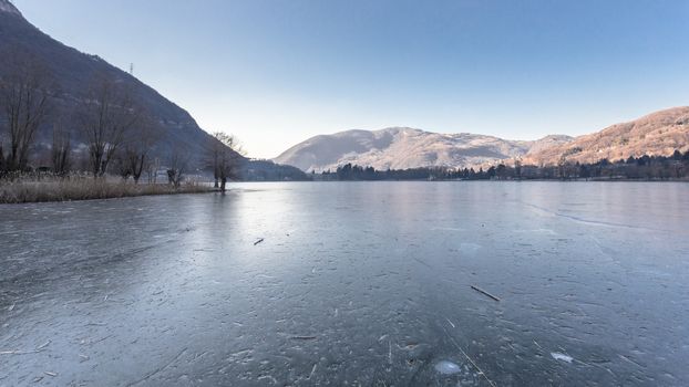 Endine lake completely frozen. Endine Gaiano (BG) ITALY - January 22, 2019.