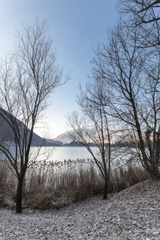 Endine lake completely frozen. Endine Gaiano (BG) ITALY - January 22, 2019.