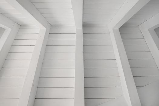 White wooden ceiling. Natural white lighting ceiling.