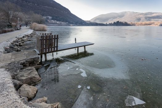 Endine lake completely frozen. Endine Gaiano (BG) ITALY - January 22, 2019.