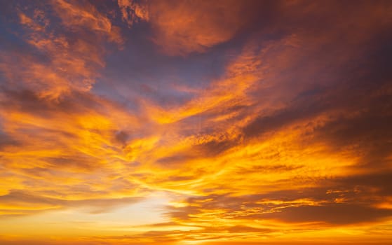 Abstract amazing Scene of stuning Colorful sunset with clouds background in nature and travel concept, wide angle shot Panorama shot
