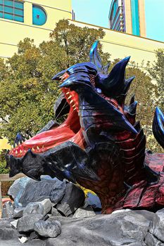 Osaka, Japan - Feb 06,2016 - Display of Glavenus from Monster Hunter Generations.Glavenus's Japanese name (Dinovaldo) is a reference to Dinosaur, Nova, and Halberd,Glavenus are Brute Wyverns first introduced in Monster Hunter Generations.