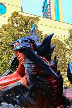 Osaka, Japan - Feb 06,2016 - Display of  Glavenus from Monster Hunter Generations.Glavenus's Japanese name (Dinovaldo) is a reference to Dinosaur, Nova, and Halberd,Glavenus are Brute Wyverns first introduced in Monster Hunter Generations.