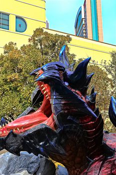 Osaka, Japan - Feb 06,2016 - Display of  Glavenus from Monster Hunter Generations.Glavenus's Japanese name (Dinovaldo) is a reference to Dinosaur, Nova, and Halberd,Glavenus are Brute Wyverns first introduced in Monster Hunter Generations.