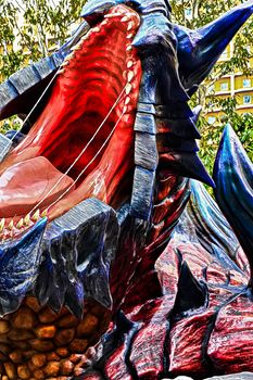 Osaka, Japan - Feb 06,2016 - Display of  Glavenus from Monster Hunter Generations.Glavenus's Japanese name (Dinovaldo) is a reference to Dinosaur, Nova, and Halberd,Glavenus are Brute Wyverns first introduced in Monster Hunter Generations.