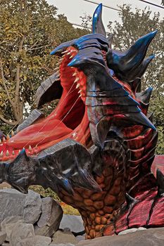 Osaka, Japan - Feb 06,2016 - Display of  Glavenus from Monster Hunter Generations.Glavenus's Japanese name (Dinovaldo) is a reference to Dinosaur, Nova, and Halberd,Glavenus are Brute Wyverns first introduced in Monster Hunter Generations.