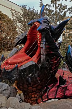 Osaka, Japan - Feb 06,2016 - Display of  Glavenus from Monster Hunter Generations.Glavenus's Japanese name (Dinovaldo) is a reference to Dinosaur, Nova, and Halberd,Glavenus are Brute Wyverns first introduced in Monster Hunter Generations.