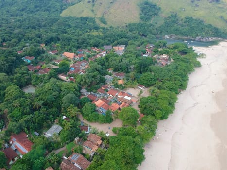 Aerial view of white sandy beach in tropical country. Sandy tropical beach with palm trees. holiday destination. Brazil