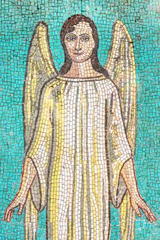 Mosaic depicting a smiling angel. Advent, Christmas, Easter concept.