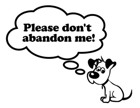 Image of a sad puppy with message " Please don't abandon me " inside the comic cloud. It can be used as a poster, wallpaper, design t-shirts and more.