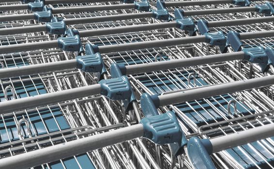 Light blue shopping trolleys in a superstore