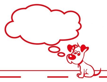 Sad puppy red flat image. Image of sad puppy with cloud fully editable. It can be used as a poster, wallpaper, design t-shirts and more.