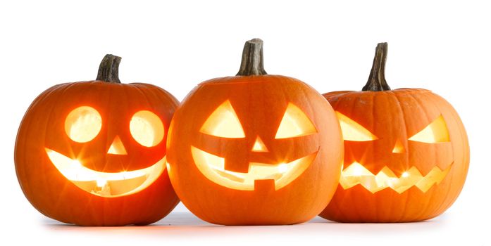 Three Halloween Pumpkins isolated on white background