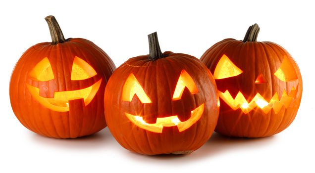 Three Halloween Pumpkins isolated on white background