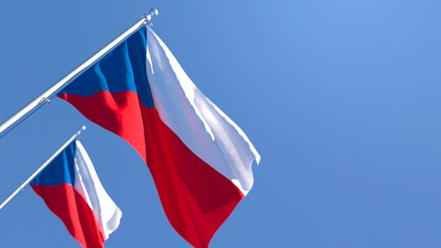3D rendering of the national flag of Czechia waving in the wind against a blue sky