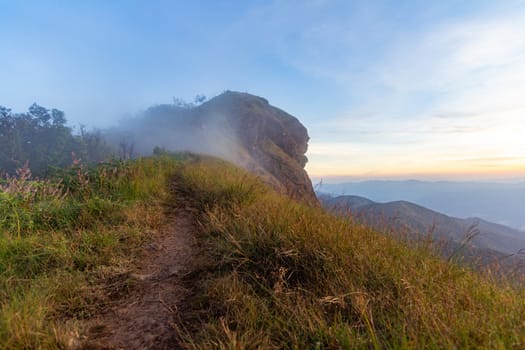 Pha Hua Sing with a view in the evening During the sunset, Doi Mon Chong, Chiang Mai.