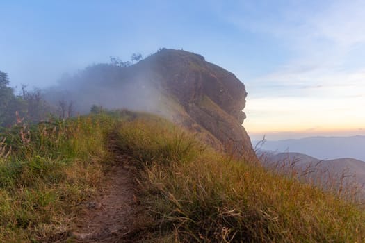 Pha Hua Sing with a view in the evening During the sunset, Doi Mon Chong, Chiang Mai.