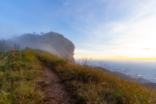 Pha Hua Sing with a view in the evening During the sunset, Doi Mon Chong, Chiang Mai.