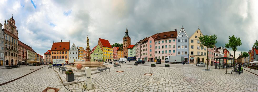 Landsberg am Lech, Germany - SEPTEMBER 25, 2014: Panorama of old city centre with traditional architecture of Landsberg am Lech, Bavaria, Germany, Europe