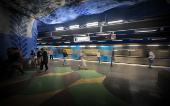 People in Stockholm underground metro station, Sweden, Scandinavia, Europe