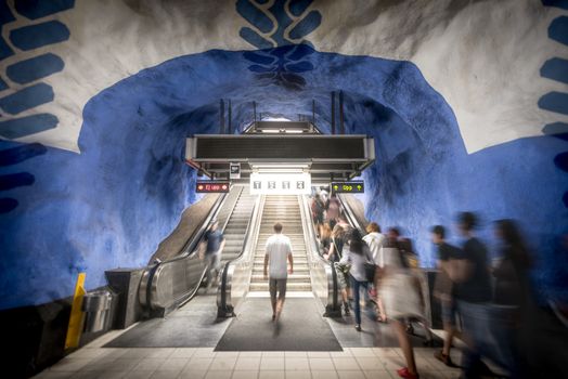 People in Stockholm underground metro station, Sweden, Scandinavia, Europe