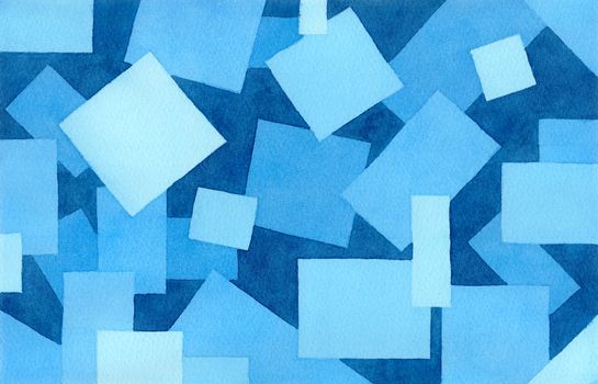 Abstract blue pattern background from Rectangles. Geometric design, modern art graphic, watercolor hand painting.