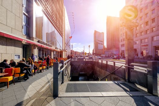 BERLIN - MARCH 20: View of the entrance to the U-Bahn station and street on March 20, 2017 in Berlin, Germany.