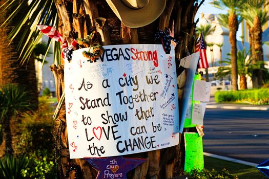 Las Vegas,NV/USA - Oct 07 ,2017 : Memorial Message of the Las Vegas gun shooting victims on the Las Vegas Strip Near the Mandalay Bay. In memory of the 58 victims from the 1 October,2017 shooting.