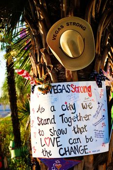 Las Vegas,NV/USA - Oct 07 ,2017 : Memorial Message of the Las Vegas gun shooting victims on the Las Vegas Strip Near the Mandalay Bay. In memory of the 58 victims from the 1 October,2017 shooting.